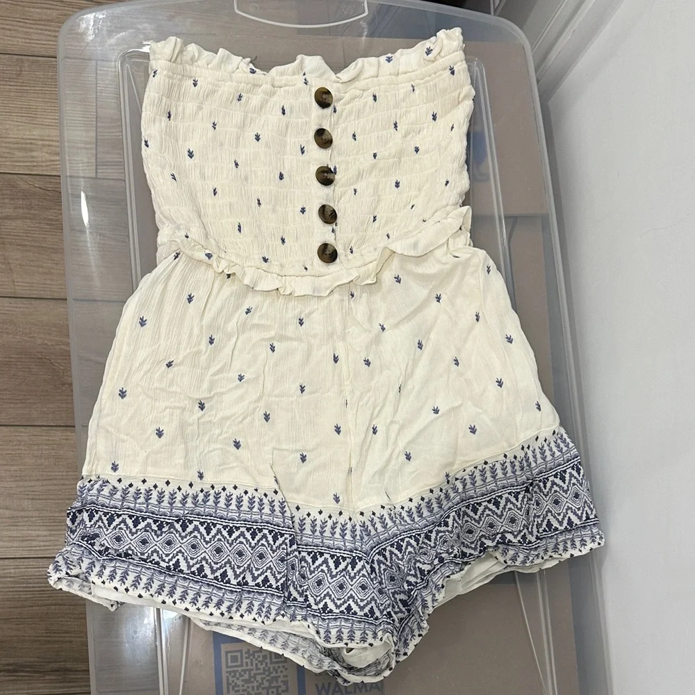 American Eagle Outfitters Cream and Blue Jumpsuit - Picture 1 of 2